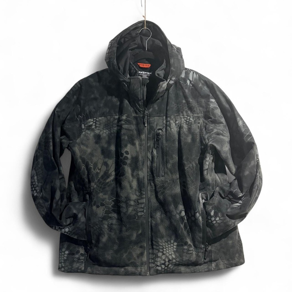 Kryptek Mens Camo Jacket XXL Black Gray Thinsulate Tactical Hooded Fleece